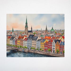 Copenhagen Watercolor Art Canvas - Denmark, Europe City Print, Bergen Souvenir, Copenhagen Print Canvas, City Wall Art, Travel Lover Gift