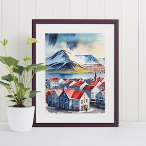 Stampa artistica ad acquerello di Reykjavik - Islanda, Reykjavik, Vik, Arte di viaggio, Arte murale islandese, Regali islandesi, Poster islandese, Stampe artistiche, Europa