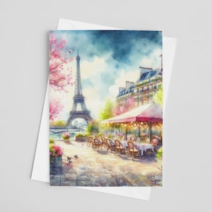 Cartes de voeux aquarelles de Paris, ensemble de cartes de voeux 5 x 7, art numérique, peinture France, oeuvre d'art de voyage, papeterie Europe