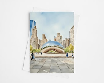 Chicago Watercolor Greeting Cards, 5 x 7 greeting card set, the bean, Illinois, blank cards, stationery, Chicago Gifts, Chicago Souvenir