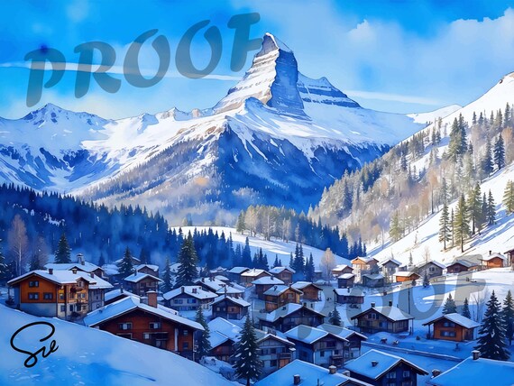 スイスアルプスの水彩画（デジタルアート）ツェルマット、スイス