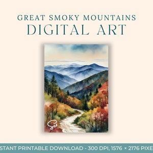 Great Smoky Mountains National Park Watercolor (DIGITAL ART) Blue Ridge, Tennessee, North Carolina, Printable Wall Art, Appalachian Mountain