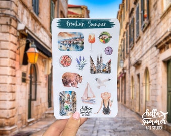 Croatia Summer Sticker Sheet - Croatian Planner Stickers, Scrapbook Stickers, Travel Sticker, Split, Dubravnik, Zagreb, Europe Sticker Sheet