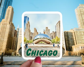 Chicago sticker - the Bean, Illinois, Chicago aquarel, reissticker, automagneet, laptopsticker, dagboek, Chicago souvenir, cadeau
