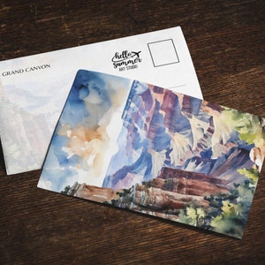 Postal de acuarela del Gran Cañón, juego de tarjetas de felicitación de 5 x 7, Arizona, regalos de parques nacionales, suroeste, arte de parques nacionales, amantes de los parques nacionales
