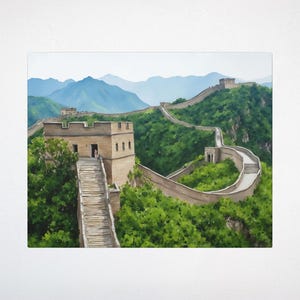 Chinesische Mauer Aquarell Kunst Leinwand - China Wand Kunst, China Souvenir, Weltwunder, Backpacker, Entdecken Sie Asien, Wall of China