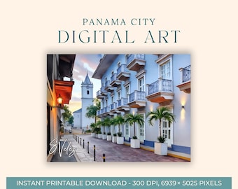 Aquarela do Casco Viejo (ARTE DIGITAL) Panamá, Cidade Velha do Panamá, Arte de parede para impressão, Arte de viagem, Download instantâneo, América Central e do Sul