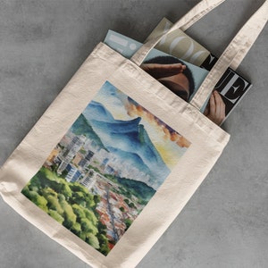 Caracas Watercolor Canvas Tote - Library Bag, Reusable Grocery Bag, Cotton Tote Bag, Travel Bag, Beach Bag, Venezuela Souvenir Gift
