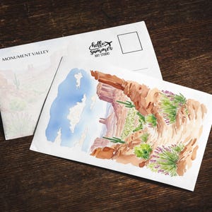 Postal de acuarela de Monument Valley, juego de tarjetas de felicitación de 5 x 7, regalos de parques nacionales, Utah, Arizona, suroeste, impresión artística del desierto, arte del desierto