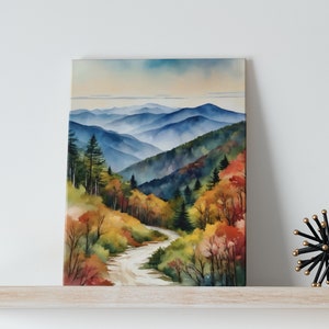 Great Smoky Mountains Watercolor Art Canvas - National Park Gifts, Nature Art, Tennessee, Blue Ridge, Appalachian, North Carolina Wall Decor