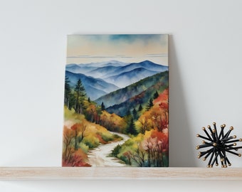 Great Smoky Mountains Watercolor Art Canvas - National Park Gifts, Nature Art, Tennessee, Blue Ridge, Appalachian, North Carolina Wall Decor