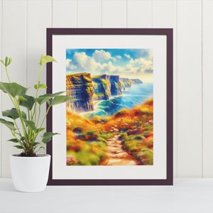 Cliffs of Moher Watercolor Art Print - Ireland, Wall Art, Travel Art, Art Prints, Europe City Paintings, Fine Art Poster, Watercolor Canvas