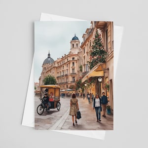 Cartes de voeux aquarelles viennoises, lot de 5 x 7, art numérique, peinture Autriche, oeuvre d'art de voyage, papeterie Europe, souvenir de Vienne