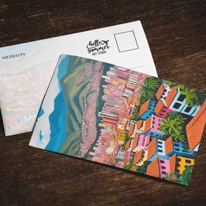 Medellín, 2 cartões postais pintados, conjunto de cartões comemorativos 5 x 7, Medellín, Colômbia, conjunto de cartões postais, cartões postais, impressão artística, presentes de viagem, América do Sul