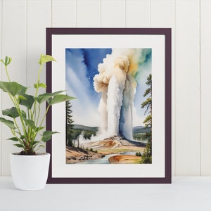 Yellowstone Watercolor Art Print - National Park Gifts, Old Faithful, Nature Poster, Wyoming, Yellowstone National Park, Souvenir, Wall Art