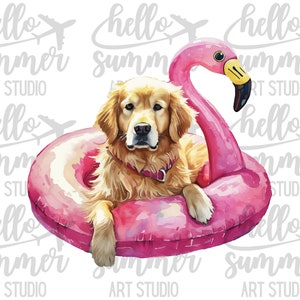 Golden Retriever Watercolor png, jpeg - Summer Dog Clip Art, Cricut Art, Kawaii, Cute, Kids Clipart, Flamingo Pool Floatie, Pool Dog Clipart
