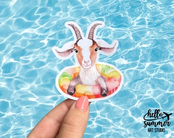 Goat on a Float Sticker - Goat Summer, Cute Sticker, Car Magnet, Locker, Animal, Funny, Goat Watercolor, Gifts for Her, Beachy, Pool Floatie