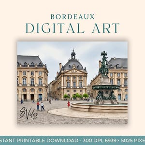 Pintura en acuarela de Burdeos (ARTE DIGITAL) Francia, Arte de viajes, Impresiones artísticas, Postales DIY, Arte de compromiso, Pinturas de ciudades europeas