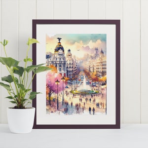 Madrid Watercolor Art Print - Wall Art, Spain, Travel Art, Art Prints, Madrid Poster, Colorful Wall Art, Gran Via, Plaza de España