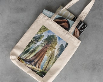 Bolsa de lona del Parque Nacional Sequoia: regalos del Parque Nacional, General Sherman, Bosque Gigante, California, Parque Nacional Sequoia, Árboles en acuarela