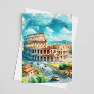 Wenskaarten Rome Colosseum, wenskaartenset 5 x 7, digitale kunst, schilderen Italië, reiskunst, briefpapier Europa