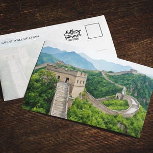 Great Wall of China Watercolor Postcard, 5 x 7 greeting card set, Travel Lover Gift, Wonders of the World, China Postcard, Backpacker