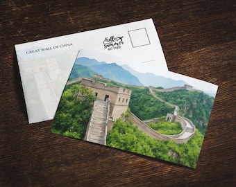Great Wall of China Watercolor Postcard, 5 x 7 stationery, Travel Lover Gift, Wonders of the World, China Postcard, Backpacker, Souvenir