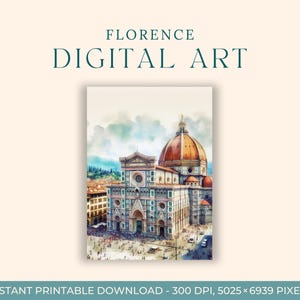 Peinture à l'aquarelle du Duomo Florence (ART NUMÉRIQUE) Italie, art du voyage, impressions d'art, carte postale à faire soi-même, art de fiançailles, peintures de la ville de l'Europe