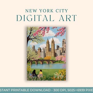 Central Park Watercolor Painting (DIGITAL ART) NYC, New York City, Travel Art, New York Watercolor Print, Printable Wall Art, Manhattan Art