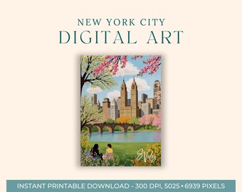 Central Park Watercolor Painting (DIGITAL ART) NYC, New York City, Travel Art, New York Watercolor Print, Printable Wall Art, Manhattan Art