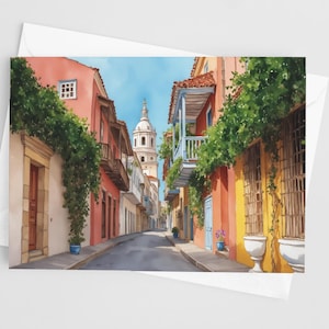 Cartagena aquarel wenskaarten-5 x 7 wenskaarten, Colombia wenskaartenset, Cartagena aquarel kunst, briefpapier, blanco kaarten