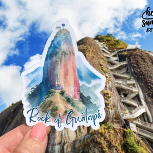 Sticker Rock of Guatape - El Peñón de Guatapé, Medellin sticker, Colombia sticker, aquarel kunst, souvenir, reisdagboek, planner sticker