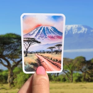 Sticker berg Kilimanjaro - Tanzania, Afrika, reissticker, dagboeksticker, agendasticker, plannersticker, automagneet, locker, Kili
