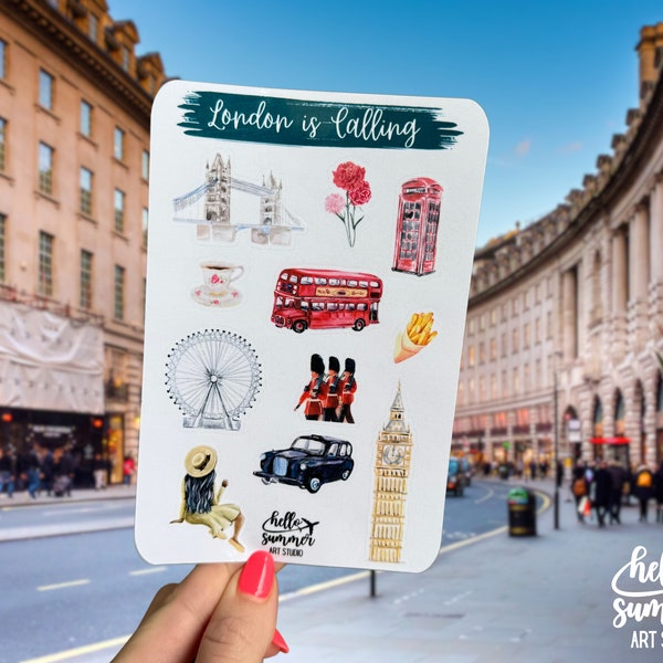 London is Calling Sticker Sheet - Planner Stickers, Scrap Book Stickers, Travel Stickers, England Stickers, London Eye, Telephone Booth