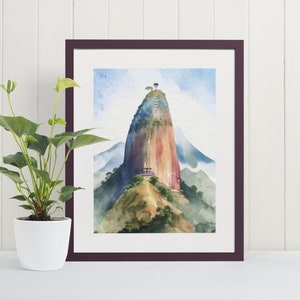 Stampa artistica ad acquerello della Roccia di Guatapé - Colombia, Arte di viaggio, Stampe artistiche di Medellín, Poster del Sud America, Regali per la Colombia, Arte murale, El Penon