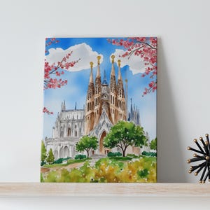 Sagrada Familia Barcelona Watercolor Art Canvas -  Spain, Travel Art, Print Canvas, Barcelona Gifts, Europe Wall Art, Art Canvas, Travel