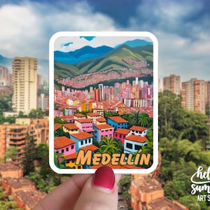 Sticker Medellin 2 - Colombia Sticker, Medellin souvenir, Bogota, aquarel kunst, Medellin geschenken, reisdagboek, automagneet, autosticker