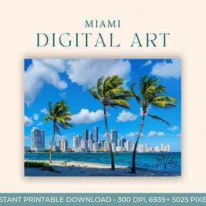 Pintura en acuarela de Miami South Beach (ARTE DIGITAL) Arte de viaje, impresiones artísticas, postales DIY, arte de compromiso, Florida, horizonte urbano, arte de Miami