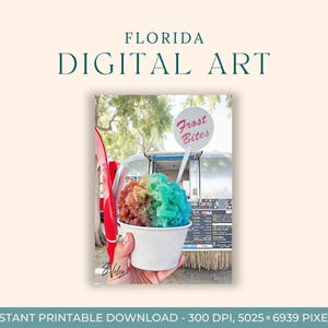 Pintura de acuarela de cono de nieve junto al mar (ARTE DIGITAL) Playa, Arte de viaje, Impresiones artísticas, Postal DIY, Congelación, Destin, 30A, Rosemary Beach