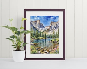 Rocky Mountain National Park Watercolor Art Print - National Park Gifts, Dream Lake, Rockies, Colorado Wall Art, Denver Souvenir, Poster