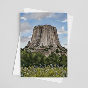 Cartes de voeux aquarelles Devils Tower National Monument, jeu de cartes de voeux 5 x 7, papeterie parc national, nature, cartes d'art, Wyoming