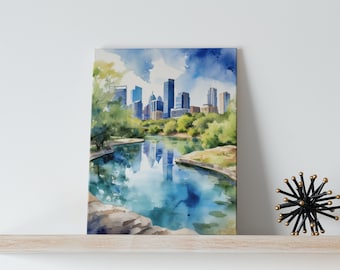 Lienzo de acuarela de Barton Springs - Arte mural de Austin, Arte mural imprimible, Póster de Austin, Bellas Artes, Arte mural de Texas, Arte de viajes, Arte mural