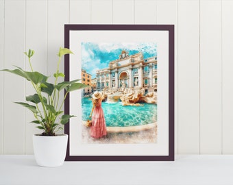 Trevi Fountain Watercolor Art Print - Italy Painting, Wall Art, Original Art Print, Poster Wall Art, Wall Decor, Italian Art Poster, Travel
