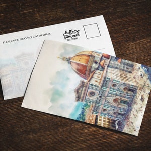 Postal de acuarela de la Catedral del Duomo, juego de tarjetas de felicitación de 13 x 18 cm, arte digital, pintura de Florencia, obra de arte de viaje, postal de Italia