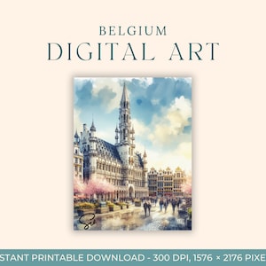 Aquarelle de Bruxelles (ART NUMÉRIQUE) Grand Palais de Belgique, Art du voyage, Impressions d'art, Cartes postales, Art de fiançailles, Peintures de la ville de l'Europe