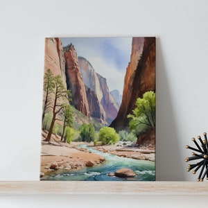 Toile d'art aquarelle Zion - the Narrows, cadeaux parc national, art de la nature, extérieur, Utah, amoureux du parc national, parc national de Zion