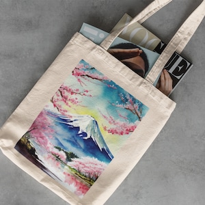 Berg Fuji Canvas Tote - Bibliothekstasche, wiederverwendbare Einkaufstasche, Baumwolltasche, Reise-Strandtasche, Japan-Einkaufstasche, Kirschblüte, Tokyo