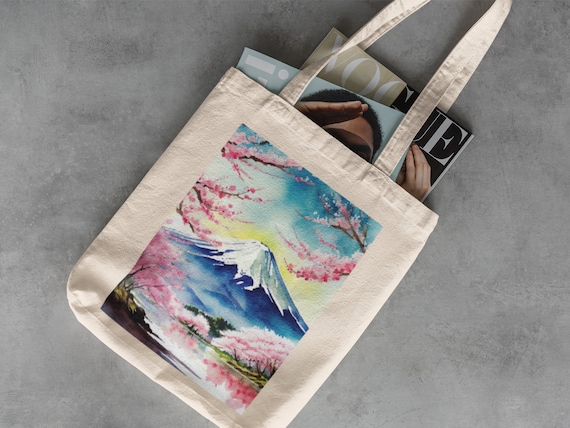 Mount Fuji Canvas Tote - Library Bag, Reusable Grocery Bag, Cotton