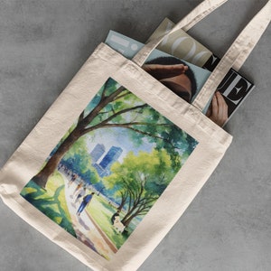 Zilker Park Canvas Tote - Library Bag, Reusable Grocery Bag, Cotton Tote Bag, Travel Bag, Austin Texas Gifts, Watercolor, Lady Bird Lake