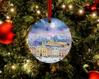 Salzburg Christmas Ornament - Austria Ornament, Residenzplatz Tree Ornament, Wedding Gift, Engagement Gift, Travel, Hohensalzburg Fortress